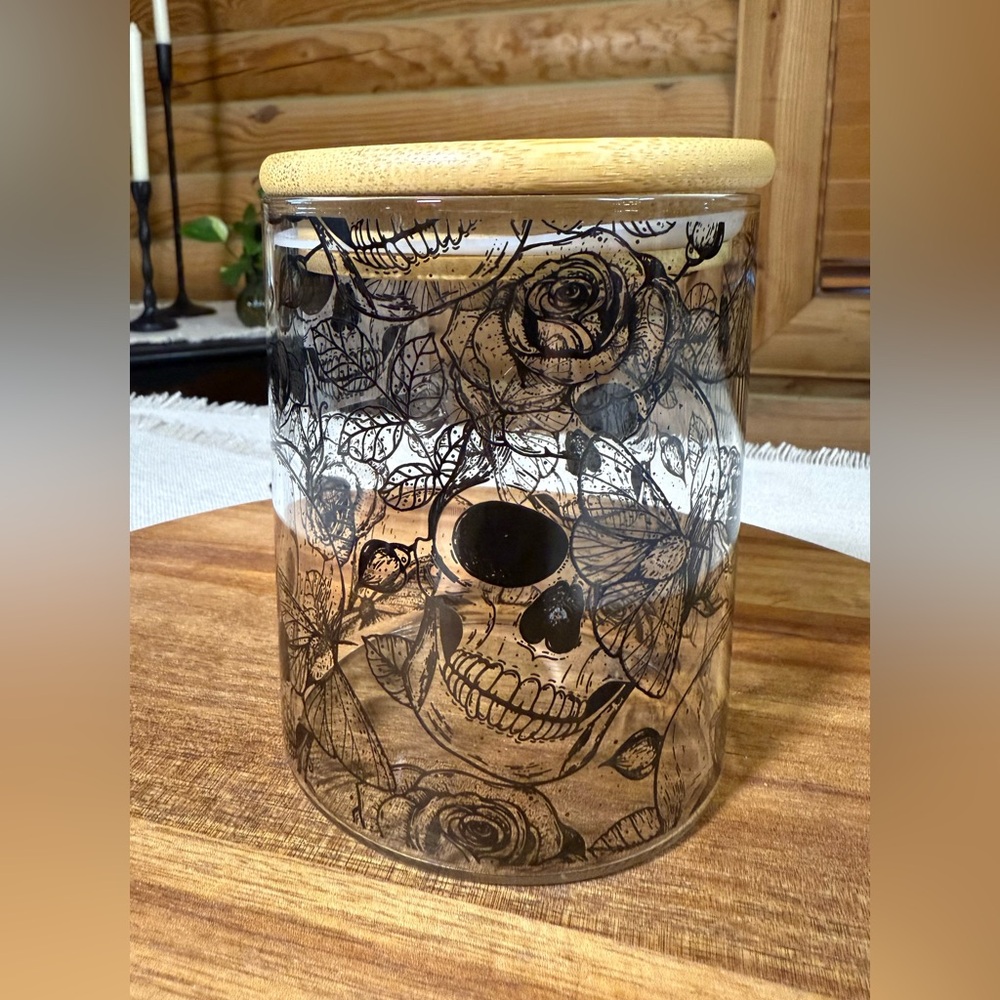 HALLOWEEN SKULLS & ROSES Glass Storage Container - Picture 4 of 8